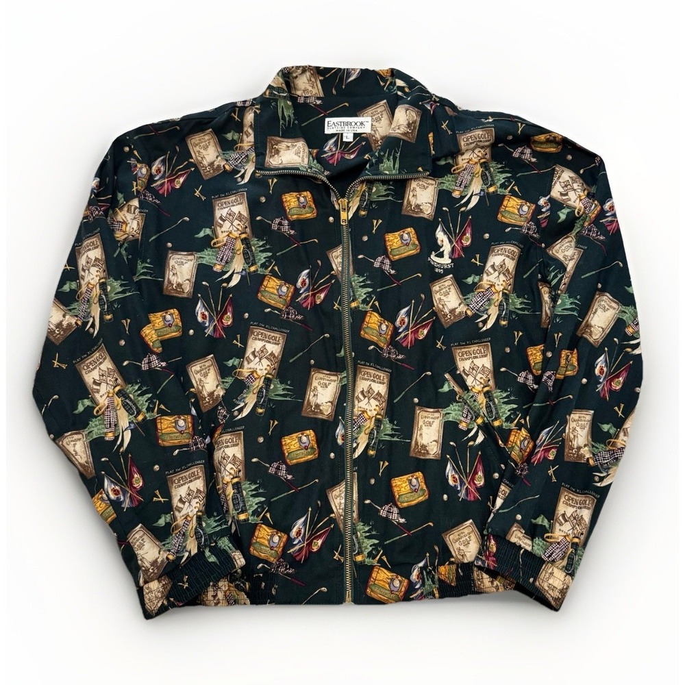 VTG Eastbrook golf clubs all over print Bomber Jacket Large Sport 90s Sports‎